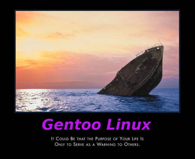 Gentoo Linux demotivational poster of a sinking ship